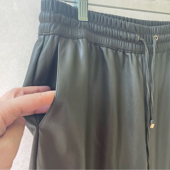 Marc by Andrew Marc Drawstring Faux Leather Pants Army Green Womens M Streetwear - Picture 2 of 9